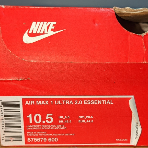 Size 10.5 - Nike Air Max 1 Ultra 2.0 Essential University Red - Picture 8 of 8
